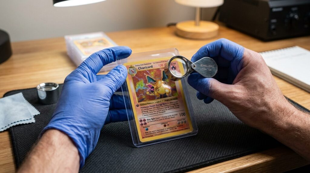 Close-up detailed shot of hands carefully examining a rare t