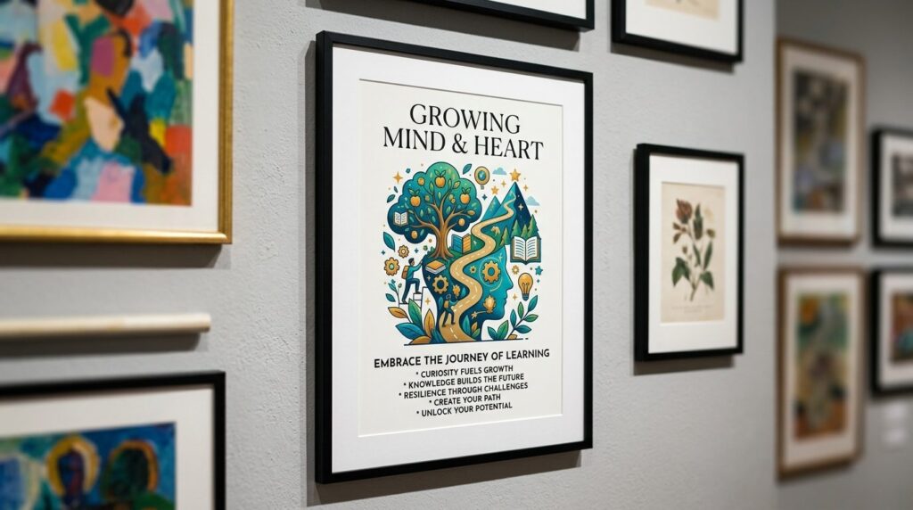 Close-up detail shot of a 50x70 cm framed poster displaying