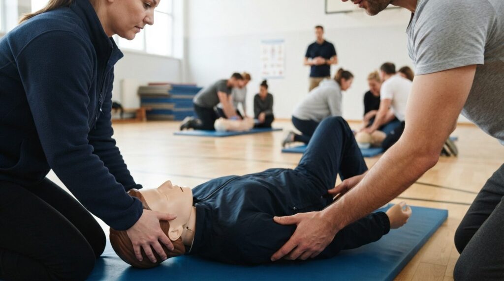 Close-up of hands performing recovery position on a first ai