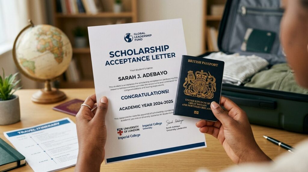 Hænder holder et acceptbrev for et legat